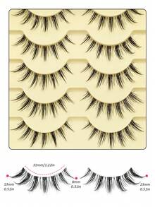 5对Rikuaild卡通风格假睫毛，自然款和动漫角色扮演款，透明睫毛梗，适合新手，蓬松浓密，黑色锥形水润妆效 - 自然纖長款 - 查看 4