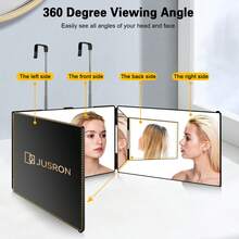 360 Viewing Angle Self Hair Cutting Mirror, Clear Anti-Fog HD Glass, USB Rechargeable, Easy To Use, Height Adjustable, Portable, Good Choice For Gifts - Black(With LED,With Accessories) - 查看 7
