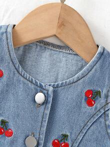 2件套女婴可爱甜美樱桃刺绣牛仔幼儿服装套装 - 中等水洗藍 - 查看 5
