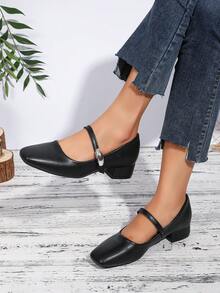 XCM Christmas Mary Jane Shoes, Women's Low-Heeled Shoes, Dress Shoes, Pumps, Low-Heeled And Chunky-Heeled Mary Jane Pumps Are Suitable For Women's Formal And Casual Wear. - 黑色 - 查看 3