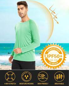 Men's Long Sleeve Shirts UPF 50+ UV Sun Protection Athletic Shirts For Hiking Running Workout Rash Guard-2025 - Beach Glass - View 6