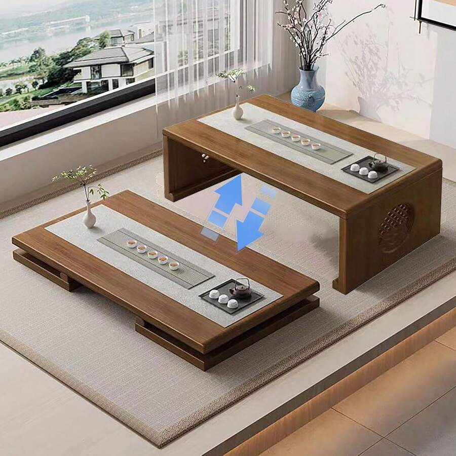 Japanese Rectangular Folding Tea Table, Solid Wood Folding Coffee Table ...