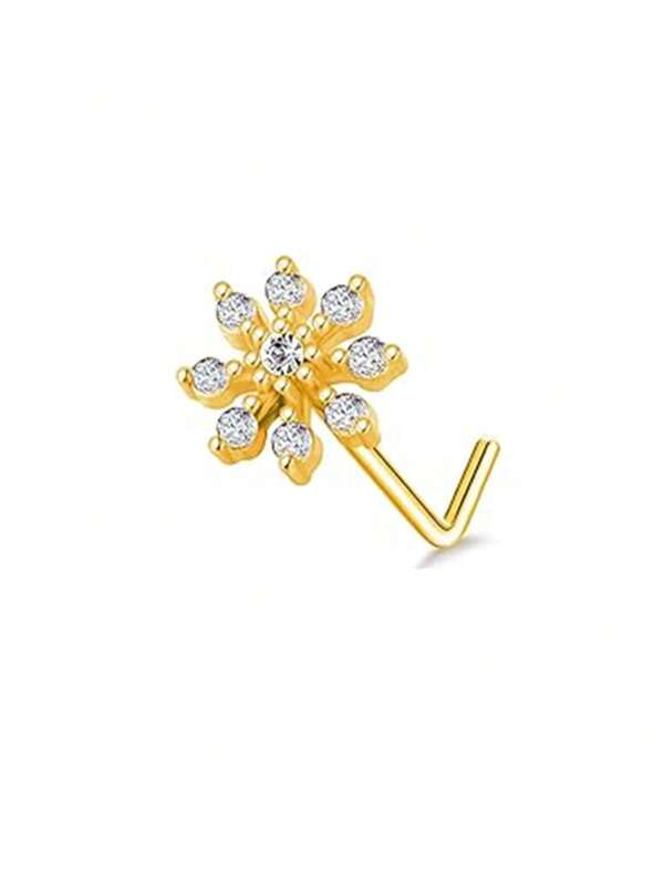 1 stuk modieuze en veelzijdige neusring met acht bloemblaadjes in de vorm van een bloem met witte zirkonia, goudkleurig. Geschikt voor dagelijks gebruik door dames of voor gebruik op feestelijke feesten.