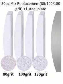 klimonla 10/30pcs Nail Files, Manicure Sanding Strips, Metal Sheets, Self-Adhesive, Replaceable Half-Moon Nail Files, Edge Trimming & Polishing Strips, For Nail Polish, Washable Polishing Strips - Grey - View 10