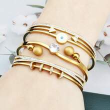 3pcs/1set Diamond Encrusted Double LOVE Link Stainless Steel Women Bracelet, Fashionable Roman Rope Style Wristband, Gift - Roman Set - View 15