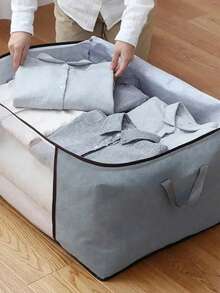 New Thickened Large Underbed Storage Box, Non-Woven Fabric Storage Bag For Clothes, Quilts, Ideal For Bedroom Or Dorm, Reinforced Handle, Dustproof, With Safety Strap, Multi-Compartment Design, Random Color - Multicolor - View 5
