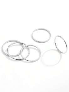 5件套简约不锈钢素面可叠戴戒指 - 女士指节指环 - 銀色 - 查看 3