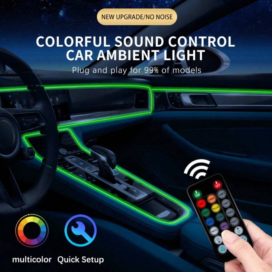 Car RGB Ambient LED Light Strip 1/3/5M APP Control USB Fiber Optic Atmosphere Lamp Neon Interior Console Decoration Lights - Multicolor - View 1
