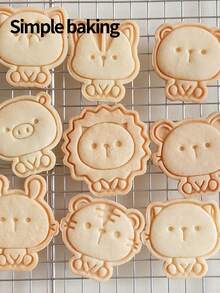 1 件卡通动物图案饼干模具，亲子糖霜饼干工具，开学季便当用品，可爱小动物图案（小猪、小老鼠、小熊、小松鼠、小兔子、小老虎、小猫、小柴犬、小狮子）饼干印章，一个饼干切刀，一个甜点模具。饼干角色。厨房糕点制作工具 - 白色 - 查看 10