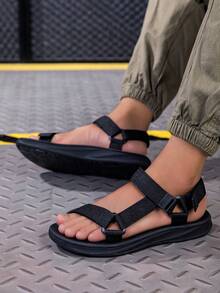 男士时尚露趾透气凉鞋，舒适防滑休闲鞋，适合春夏季户外徒步和徒步旅行 - 黑色 - 查看 4