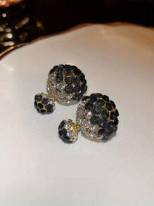 1 Pair Elegant Front & Back Rhinestone Stud Earrings, Gift For Women