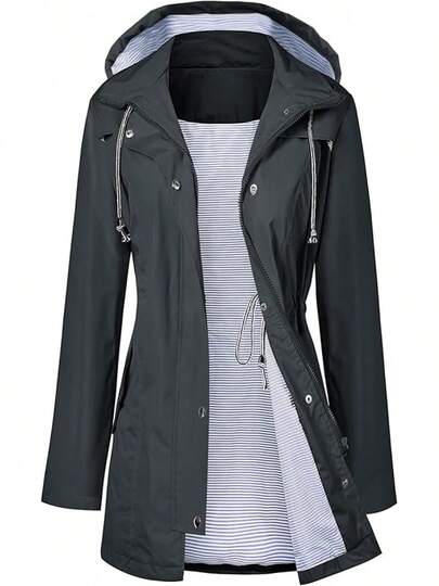 Abrigos con capucha impermeables y forrados para mujer, cortavientos para viajes, tallas S-XXL, impermeable popular