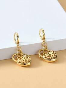 2pcs Minimalist Heart Lock Hoop Earrings, Fashion Jewelry