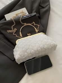 2025年新款花卉链条正装手拿包，时尚手提包，单肩包和斜挎包，纯色，款式多样 - 白色 - 查看 8