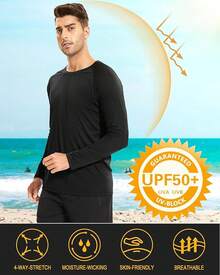Men's Long Sleeve Shirts UPF 50+ UV Sun Protection Athletic Shirts For Hiking Running Workout Rash Guard-2025 - Black - View 3