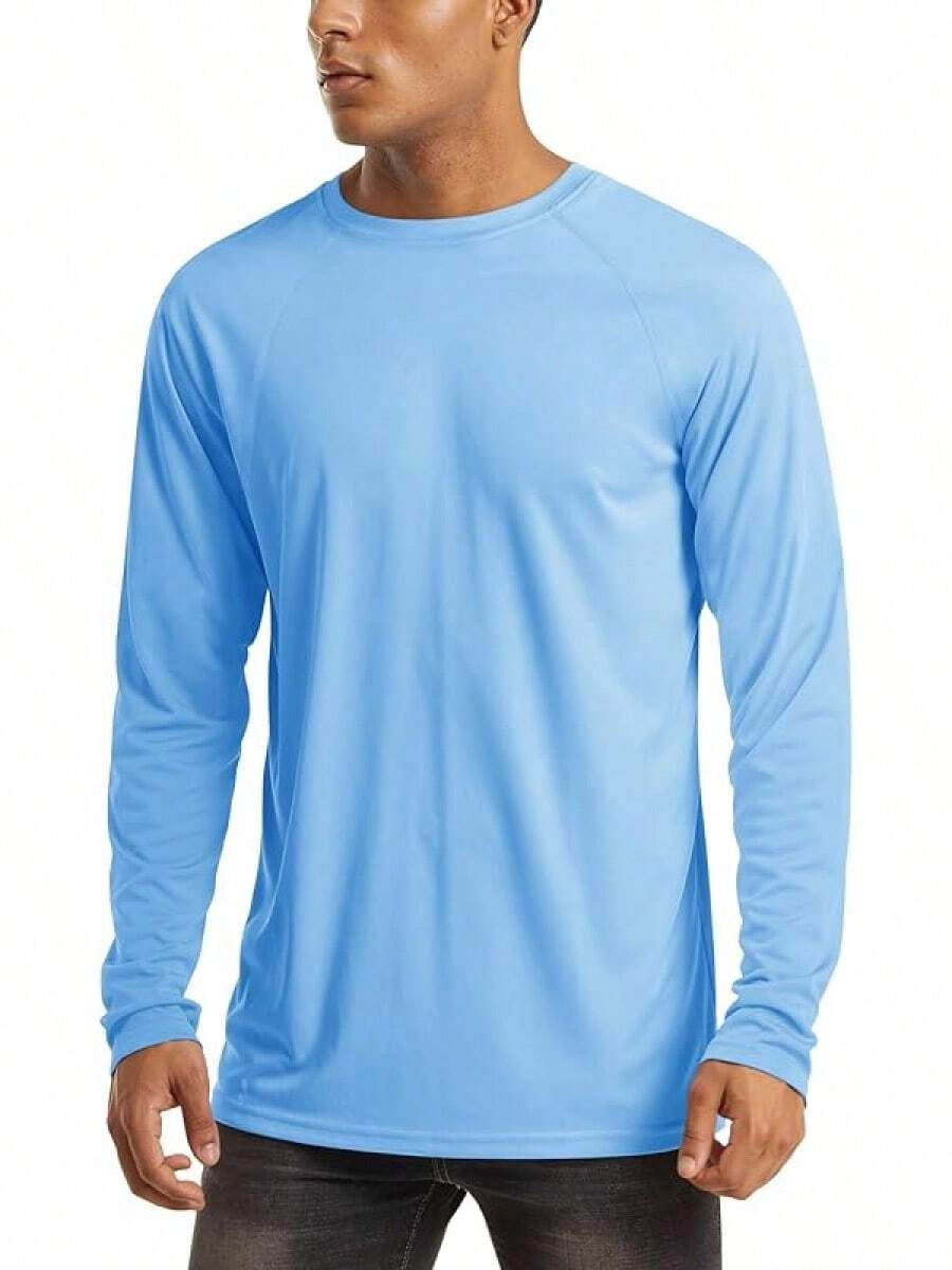 Men's Long Sleeve Shirts UPF 50+ UV Sun Protection Athletic Shirts For Hiking Running Workout Rash Guard-2025 - Blue - View 1