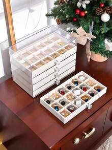 1pc, 54 Compartments, 5 Layers, Transparent, Velvet Cloth, Acrylic Jewelry Storage Box - Large Capacity Earrings, Rings, Necklaces Storage, Home And Travel Dual Use, Fade-Resistant Padded Drawer Design, Women's Gift, Modern Style Jewelry Box - 54 Grid 5 Layers Acrylic - View 7