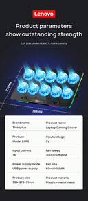 Lenovo ZJA9 Laptop Cooling Stand, Extremely Cold Metal Grid + Turbo Dual Fans, Stepless Dimming Atmosphere Light, 8-Speed Angle Locking, Triangular Mechanical Load-Bearing, Compatible With 13-17 Inches - Black - View 6