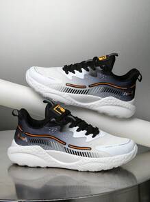 男士经典黑白撞色网眼系带休闲运动鞋，百搭日常运动鞋，情侣款