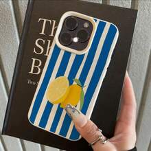 Phone Case - A TPU Protective Case With A White Lychee Pattern, Yellow Lemon, And Blue Stripes, Designed For Business Use And Shock Resistance, Compatible With Iphone 16 PRO MAX/14/16 PLUS/15/13 Pro/12/11, Highly AestheticSuitable For Iphone 17 Pro Max - 顏色1 - 查看 4