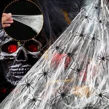 1 Set Of Soft Spider Web Halloween Decoration, Including Fake Spiders, Super Stretchable Spider Web, Suitable For Indoor And Outdoor Halloween Party Supplies - الأسود - مشاهدة 7