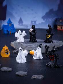 1pc/11pcs/Set Mini Resin Pumpkin & Ghost Figurines, Small Halloween Garden Micro Landscape Decor, Suitable For Halloween Party, Village, Bonsai, Outdoor Home Garden Decoration - Multicolor - View 4