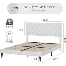 Upholstered Bed Frame With Headboard, Linen Fabric Bed Frame With Button Tufted Headboard, No Box Spring Needed, Easy Assembly, Twin/ Full/ Queen/ King, Beige/ Pink/ Dark Grey/ Grey/ Blue/ Cream/ Black