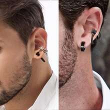16 Pairs Stainless Steel Punk Y2K Black Dangle Earrings Men, Skull Screw Cone Etc Huggie Hoop Long Chain Piercing Hoop Earrings Set Unisex Earrings Women - 1 - Xem 4