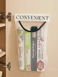 1pc Space-Saving Kitchen Storage Bag, Adhesive Wall-Mounted Items Rack Hanging Kitchen Organizer Pouch, Suitable For Foil, Spices - View 3