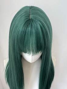 深绿色动漫假发，适合角色扮演和日常使用 - 长直合成发，带刘海，男女通用可调节帽子，适合角色扮演、派对、节日和所有种族万圣节派对（不包括配饰） - 綠色 - 查看 7