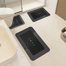 3-Piece Super Absorbent Bathroom Mat Set - Non-Slip Machine Washable Rugs For Bath, Shower  Toilet, U-Shaped Contour, Rectangular Mats With HOME Design, Durable Microfiber Floor Covers, Fits Bathroom, Hotel, Dorm - Black - View 6