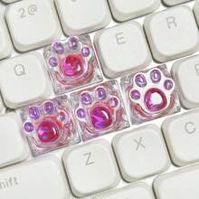 4pcs Cute Handcrafted, Translucent Pink Cat Paw Keycaps, Suitable For Custom Mechanical Keyboards - ABS Resin, Business Style, OEM Height