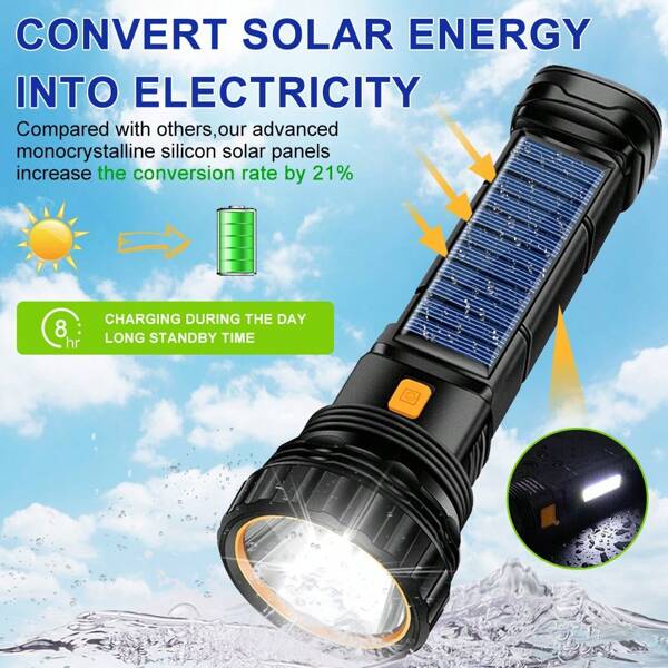 1PC High Power Solar LED Flashlight Lanterna Outdoor Long Range Torch Emergency Power Bank LED Solar Flashlight