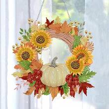 DIY 亚克力钻石画壁挂 - 万圣节南瓜花环