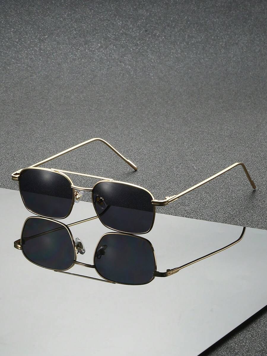 Men's Metal Double Bridge Full Frame Vintage Street Fashion Glasses, Suitable For Daily Commuting, Outfit Matching, Photography, Outdoor Vacation, Also A Great Back-To-School Gift, Perfect For Halloween, Christmas, Easter, Valentine's Day, Independence Day, Thanksgiving, New Year - Gold Ash - View 1
