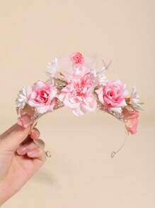 1 pièce Bandeau de couronne de fleurs de luxe baroque européenne et américaine, accessoire de coiffure de couronne de fleurs en soie pour costumes de séance photo