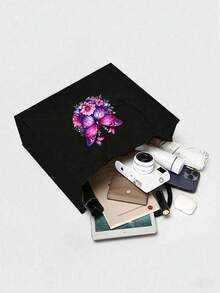 Set 2 geantă de mână cu imprimeu fluture, model la modă, include un portofel practic pentru monede, potrivit pentru cumpărături, călătorii și aventuri pe plajă, geantă multifuncțională pentru femei pentru zi cu zi, călătorii, cumpărături, muncă și cadouri - Negru - Vizualizare 6