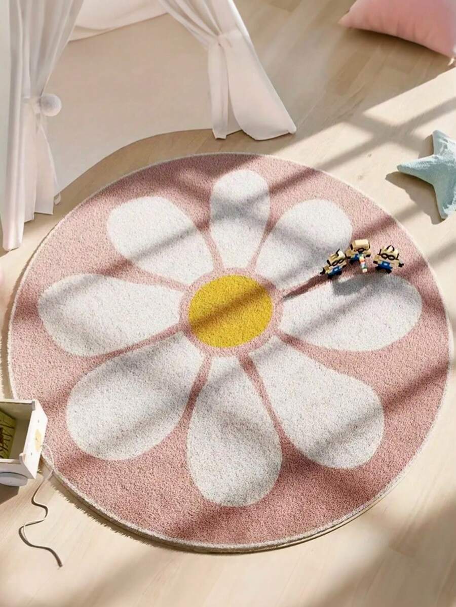 1pc Soft Pink Floral Area Rug, Small Daisy Round Pink Design Flower Carpeting, Decorative Mat, Bedroom Decor, Small Rug, Carpet, Home Decor, Living Room Rug, Bedroom Rug, Living Room Home Decor, Outdoor Rug, Washable Carpet