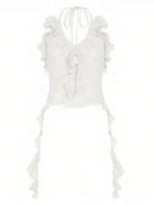 Mother's Day Independence Day Graduation Season Birthday Gift New Women's Strap Top, Strap Up Sleeveless Top, Backless Ruffle Solid Color Summer Tank Top, Suitable For Club Parties - 白色 - 查看 2