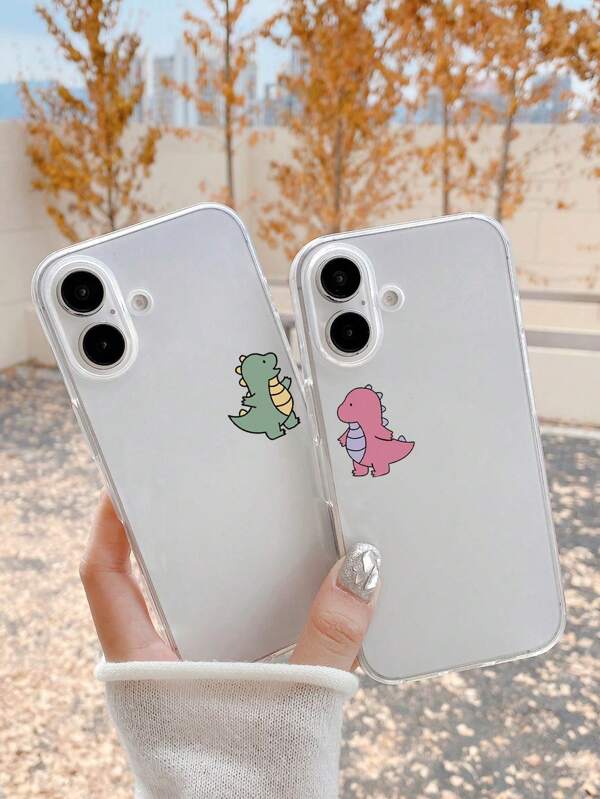 2pcs Dinosaur Pattern Couple Clear Phone Case