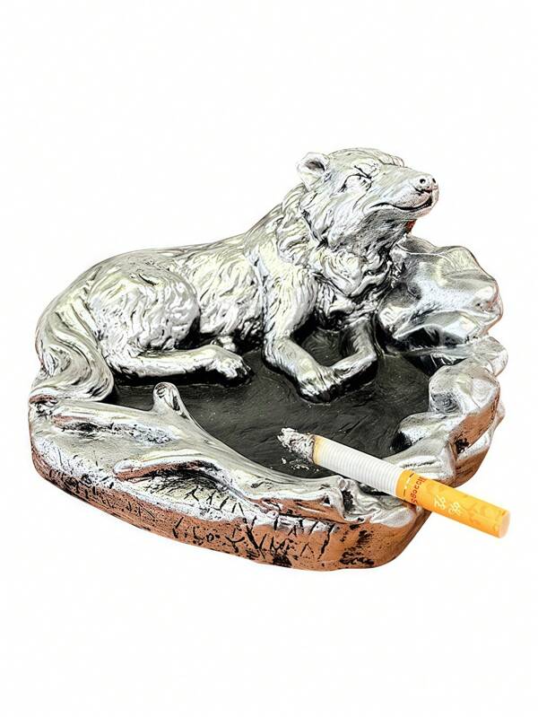 1pc Silver Resin Creative Animal Design Decorative Ashtray For Home And Living Room. Suitable As A Holiday Gift Or As A Gift For Your Boyfriend.