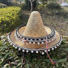 Children's Mexican Straw Hat Pointed Top Mini Sombrero Hat For Carnival Party Masquerade Costume Props - Yellow - View 5