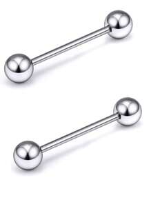 2 件乳头舌软骨环，男女适用，不锈钢杠铃 14 号 5 毫米球形乳头棒穿孔饰品