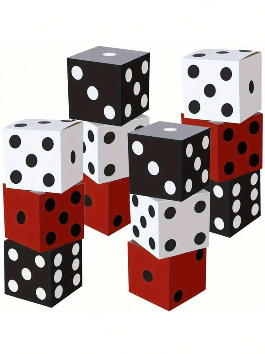 Hộp quà xúc xắc sòng bạc 6 chiếc, Hộp quà xúc xắc sòng bạc 11 inch, Thiết kế quân bài Poker, Bộ 6/3 món đồ dùng tiệc chủ đề sòng bạc, Trang trí tiệc đêm Las Vegas, Trang trí trò chơi trung tâm năm mới với xúc xắc 3D, Trang trí tiệc đêm Las Vegas với xúc xắc 3D, Trang trí trung tâm năm mới (Nền trắng chấm đen), Trang trí tiệc sòng bạc, Trang trí đêm trò chơi, Hộp quà chủ đề sòng bạc (Đen, Trắng, Đỏ)