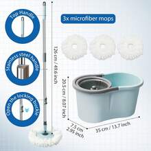 Spin Mop And Bucket With Wringer Set, 360° Spinning Mop Bucket System With 3 Microfiber Mop Replacement Heads, Adjustable Handle For Floor Cleaning (Light Blue) - Baby Blue - View 3