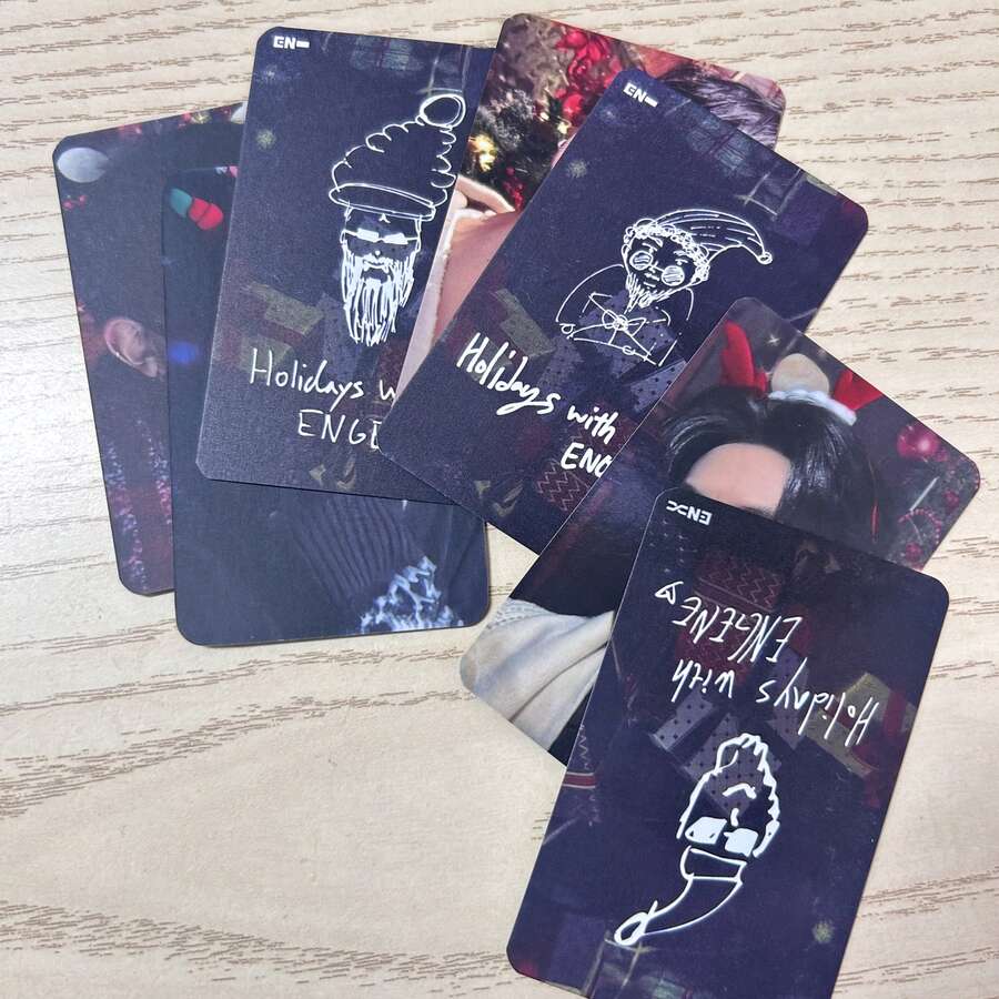 1pc K-Pop Idol Jungwon & Heeseung Christmas Card, Cartoon Cute LOMO Card, Double Sided Matte Card, Jake & Sunoo Fan Collectible Gift