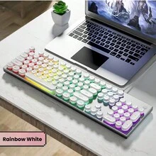 HP Teclado mecánico retro K500Y, diseño steampunk, iluminación colorida RGB, juegos de deportes electrónicos y oficina, eje de alta tecnología, panel completamente metálico, compatible con sistema Win/Mac - Luz mixta negra [sombrero redondo] - Ver 6