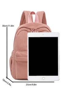 Lightweight Compact Mini Corduroy Solid Color Backpack, Suitable For Teenagers, Boys And Girls, Work, Commuting, Back To School