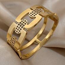 1 pièce Bracelet circulaire épais à maillons Bracelet en acier inoxydable géométrique pour femmes, Bracelet large doré pour empiler, bijou de fête d'anniversaire et usage quotidien