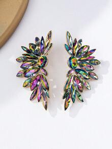 1 Pair European & American Fashion 3D Alloy Rhinestone Decorated Latin Dance Feather Stud Earrings (Red & Multicolor, Actual Color May Vary From Image) - Multicolor - View 4
